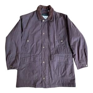 London Fog Mens Field Coat Size L Long Fully Lined Plaid Corduroy Leather